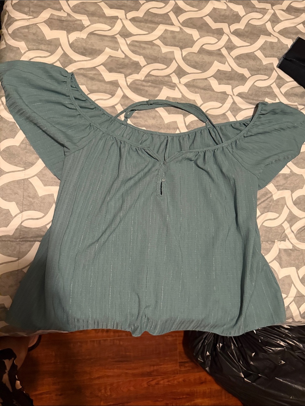 Off-Shoulder Peasant Top in Teal Blue